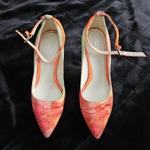 ALDO Pink and Orange Marble Pointed-Toe Ankle Strap Heels
